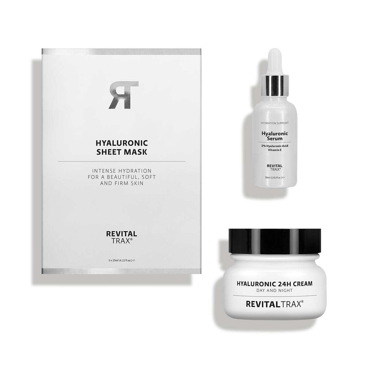 Paquete de ácido hialurónico: Crema de día y noche + Sérum + Mascarillas de tela